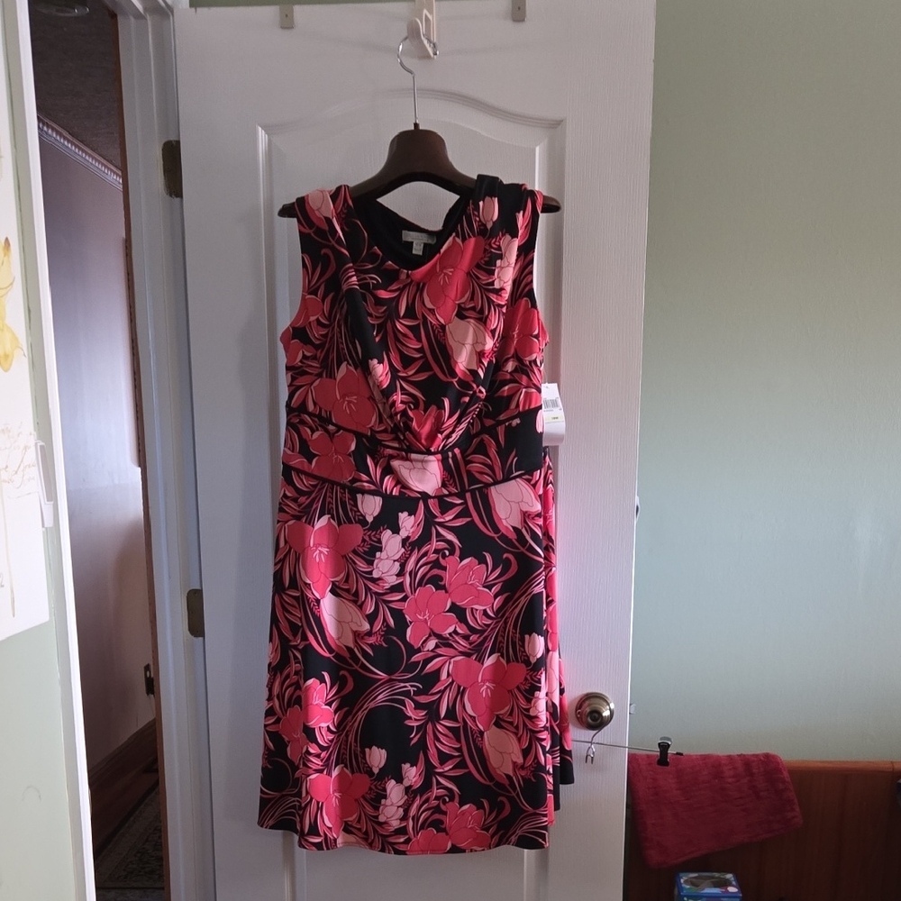 London Times Pink and Black Floral Mini Dress